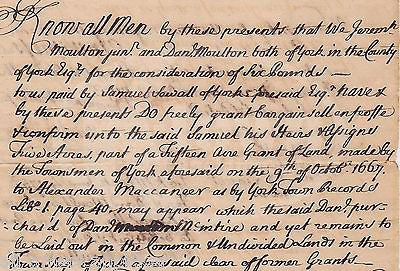 SAM SEWALL DANIEL MOULTON YORK MAINE ANTIQUE AUTOGRAPH SIGNED LAND DOCUMENT 1753 - K-townConsignments