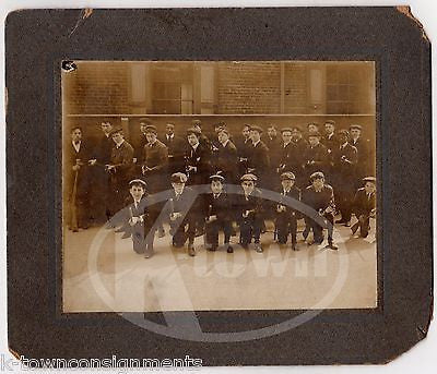 TOUGH BOYS WITH TRAINING RIFLES MILITARY DRILL ANTIQUE GROUP PHOTO ON BOARD - K-townConsignments