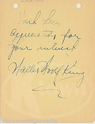 WALTER WOOLF KING MARX BROTHERS STAGE ACTOR VINTAGE AUTOGRAPH SIGNATURE 1937 - K-townConsignments