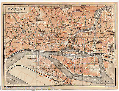 NANTES FRANCE LA VILLE EN BOIS ANTIQUE TRAVEL CITY MAP WAGNER & LEIPZIG 1909 - K-townConsignments