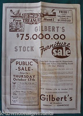 GILBERT'S FURNITURE STORE NORWICH CONNECTICUT ANTIQUE ADVERTISING POSTER FLYER - K-townConsignments