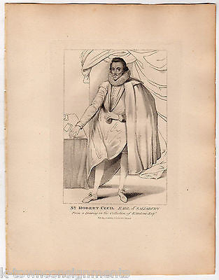 SIR ROBERT CECIL EARL OF SALISBURY ANTIQUE PORTRAIT ENGRAVING PRINT BIO 1806 - K-townConsignments