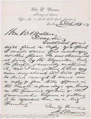 PETER D. WANNER READING PENNSYLVANIA LAWYER ATTORNEY AUTOGRAPHED LETTER 1877 - K-townConsignments
