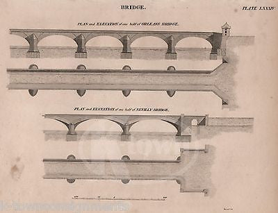 ORLEANS NEUILLY BRIDGE FRANCE ANTIQUE GRAPHIC ENGRAVING ARCHITECTURE PRINT 1832 - K-townConsignments