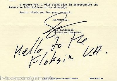 SAM GEJDENSON PENNSYLVANIA CONGRESSMAN AUTOGRAPH SIGNED RE-ELECT STATIONERY NOTE - K-townConsignments