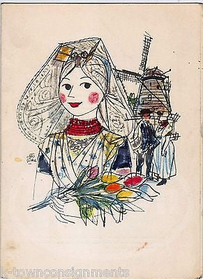 KLM ROYAL DUTCH AIRLINE VINTAGE HOLLAND DRESS WOMAN GRAPHIC ART ADVERTISING MENU - K-townConsignments