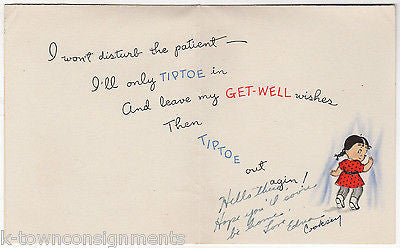 Cute Little Girl Visiting Friend At Hospital Vintage Graphic Art Get Well Card - K-townConsignments