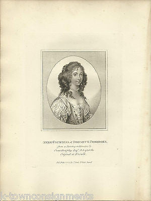ANNE CLIFFORD COUNTESS OF DORSET & PEMBROKE ANTIQUE PORTRAIT ENGRAVING PRINT1807 - K-townConsignments