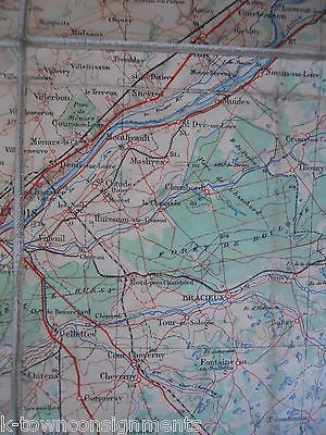 LE MANS TOURS ORLEANS FRANCE ANTIQUE LINEN BACKED TOPOGRAPHICAL FIELD MAP - K-townConsignments