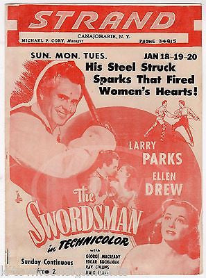 LARRY PARKS ELLEN DREW THE SWORDSMAN ACTORS ORIGINAL MOVIE PROMO POSTER FLYER - K-townConsignments