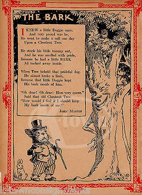 DOGGIE TREE BARK FUNNY POEM ANTIQUE NURSERY RHYME GRAPHIC ILLUSTRATION PRINT - K-townConsignments