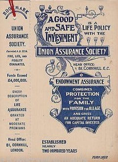 UNION ASSURANCE SOCIETY LONDON LIFE INSURANCE ANTIQUE GRAPHIC ADVERTISING FLYER - K-townConsignments