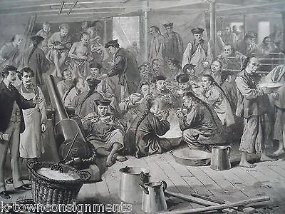 STEAMSHIP ALASKA CHINESE IMMIGRANTS SAN FRANCISCO CA ANTIQUE ENGRAVING PRINT - K-townConsignments