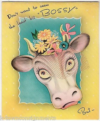 Bossy Miss Moo Cow Vintage Humorous Graphic Art Get Well Greetings Card - K-townConsignments