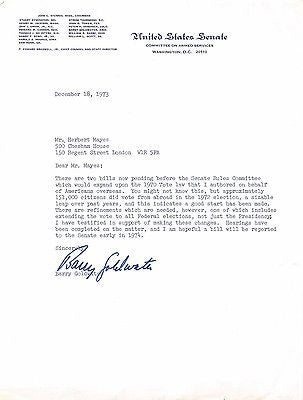 BARRY GOLDWATER ARIZONA SENATOR ORIGINAL AUTOGRAPH SIGNED VOTER LAW LETTER - K-townConsignments