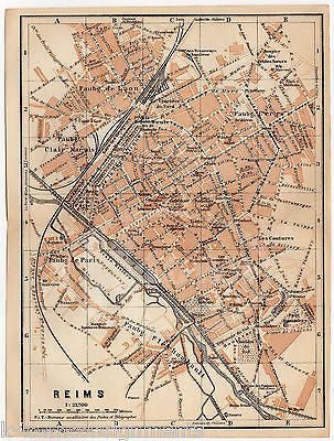 REIMS FRANCE FAUBOURG DE PARIS ANTIQUE TRAVEL CITY MAP WAGNER & LEIPZIG 1909 - K-townConsignments