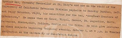BROTHER LEO ST MARY'S CHANCELLOR UNIVERSITY OF CALIFORNIA NEWS PRESS PHOTO - K-townConsignments