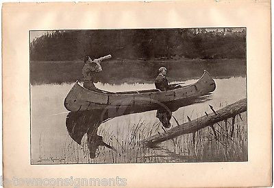 CANOE HUNTING EXPEDITION ANTIQUE FREDERIC REMINGTON GRAPHIC ILLUSTRATION PRINT - K-townConsignments