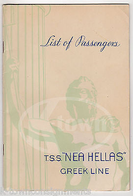 TSS NEA HELLAS GREEK LINE BOAT VINTAGE CRUISE SHIP PASSENGERS LIST BOOKLET 1950 - K-townConsignments