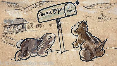 CUTE LITTLE CHIPMUNKS AT THE MAILBOX ORIGINAL JACK BRYAN COMIC ART INK SKETCH - K-townConsignments