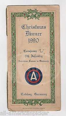WWI 8th INFANTRY AMERICAN FORCES IN GERMANY VINTAGE CHRISTMAS DINNER MENU 1920 - K-townConsignments
