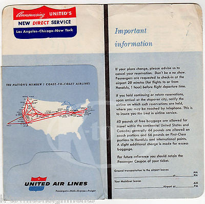 UNITED AIRLINES VINTAGE GRAPHIC ADVERTISING DIRECT FLIGHT PACKET & FLYERS - K-townConsignments