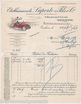 LAPORTE & FILS FRENCH AUTOMOBILE GARAGE ANTIQUE GRAPHIC ADVERTISING RECEIPT 1917 - K-townConsignments