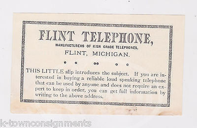 FLINT TELEPHONE MANUFACTURERS FLINT MICHIGAN ANTIQUE ADVERTISING FLYER 1890s - K-townConsignments