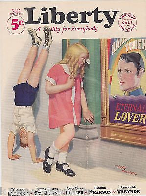 LITTLE GIRL & BOY AT THE MOVIES VINTAGE LESLIE THRASHER GRAPHIC COVER PRINT - K-townConsignments