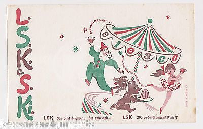 FRENCH DESSERTS CIRCUS CLOWN VINTAGE INK BLOTTER FRENCH GRAPHIC ADVERTISING CARD - K-townConsignments