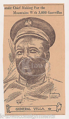 GENERAL PANCHO VILLA ANTIQUE NEWSPAPER GRAPHIC ILLUSTRATION MUGSHOT CLIPPING - K-townConsignments