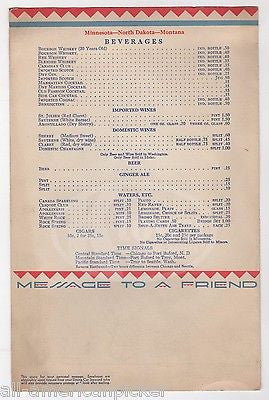 BLACKFEET INDIAN CHIEF WINOLD REISS COVER ART GREAT NORTHERN RAILWAY DINNER MENU - K-townConsignments