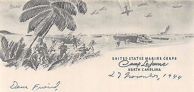 CAMP LEJEUNE MARINE BARRACKS ORIGINAL WWII SOLDIER'S GRAPHIC ART LETTER HOME - K-townConsignments