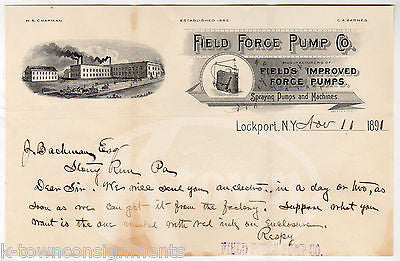 CHAPMAN FIELD FORCE PUMP LOCKPORT NY ANTIQUE GRAPHIC ADVERTISING LETTERHEAD 1891 - K-townConsignments