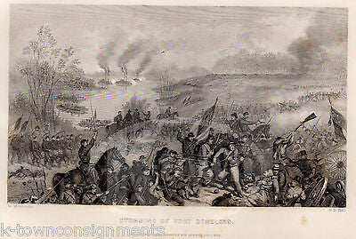 CONFEDERATE FORT DONELSON CIVIL WAR BATTLE ANTIQUE GRAPHIC ENGRAVING PRINT 1863 - K-townConsignments