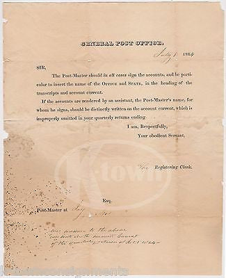 MAINE POST OFFICE POSTMASTER ANTIQUE INTERNAL REGISTERING CLERK DOCUMENT 1824 - K-townConsignments
