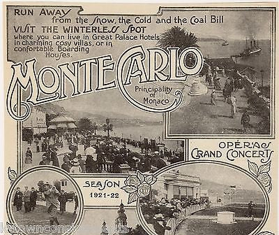 MONTE CARLO MONACO CONCERTS SPORTS ANTIQUE TRAVEL ADVERTISING POSTER PRINT 1922 - K-townConsignments