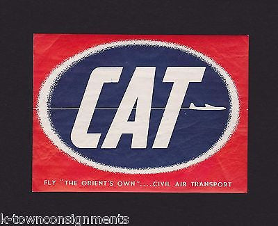 CAT ORIENT CIVIL AIR TRANSPORT VINTAGE GRAPHIC ADVERTISING LUGGAGE TAG STICKER - K-townConsignments