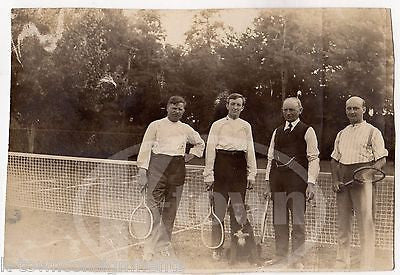 MENS TENNIS MATCH IN SUITS W/ LOYAL DOG ANTIQUE SNAPSHOT PHOTOGRAPH - K-townConsignments