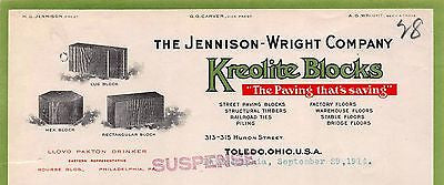 KREOLITE PAVING BLOCKS JENNISON WRIGHT COMPANY ANTIQUE ADVERTISING LETTERHEAD - K-townConsignments