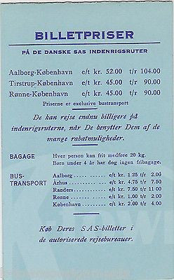 SAS SCANDINAVIAN AIRLINES VINTAGE FLIGHT PLAN EUROPEAN RATE SCHEDULE FLYER 1954 - K-townConsignments