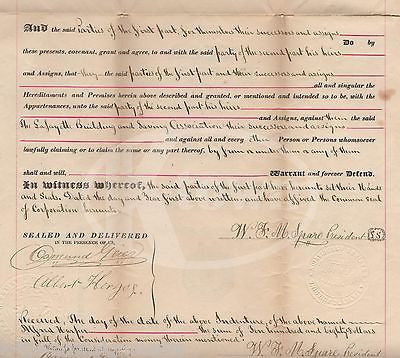 LAFAYETTE BUILDING READING PENNSYLVANIA DANIEL ZIMMERMAN ANTIQUE LEGAL DEED 1879 - K-townConsignments