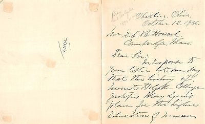 ELIZABETH STORRS MEAD MOUNT HOLYOKE COLLEGE PRESIDENT AUTOGRAPH SIGNED LETTER - K-townConsignments