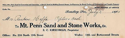 Mt PENN SAND & STONE READING PENNSYLVANIA ANTIQUE ADVERTISING SALES RECEIPT 1915 - K-townConsignments