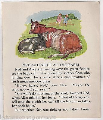 LITTLE BOY & GIRL COWS ON THE FARM ANTIQUE CHILDREN'S POEM ILLUSTRATION PRINT - K-townConsignments