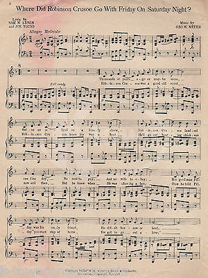AL JOLSON BLACK FACE LAMA ROBINSON CRUSOE ANTIQUE SONG & LYRICS SHEET MUSIC 1916 - K-townConsignments
