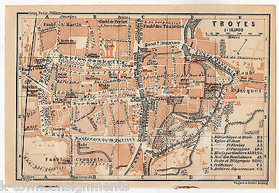 TROYES FRANCE BOULEVARD GAMBETIA ANTIQUE TRAVEL CITY MAP WAGNER & LEIPZIG 1909 - K-townConsignments