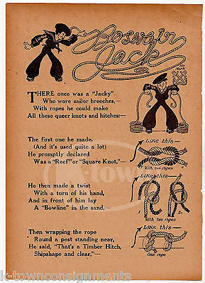 BOSWAIN JACK SAILORS KNOTS POEM ANTIQUE NURSERY RHYME GRAPHIC ILLUSTRATION PRINT - K-townConsignments