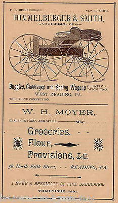 Himmelberger & Smith Carriages Wagons Reading PA Antique Graphic Advertising - K-townConsignments