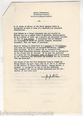 JOHN O'CONNELL AUTOGRAPH DEALER VINTAGE AUTOGRAPH SIGNED LETTER TO COLLECTOR - K-townConsignments